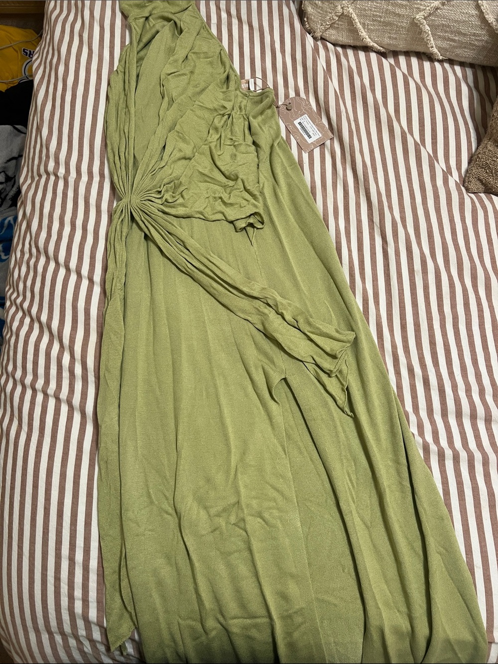 Meshki Cindy Lou Olive Green Asymmetrical Knot Maxi Dress